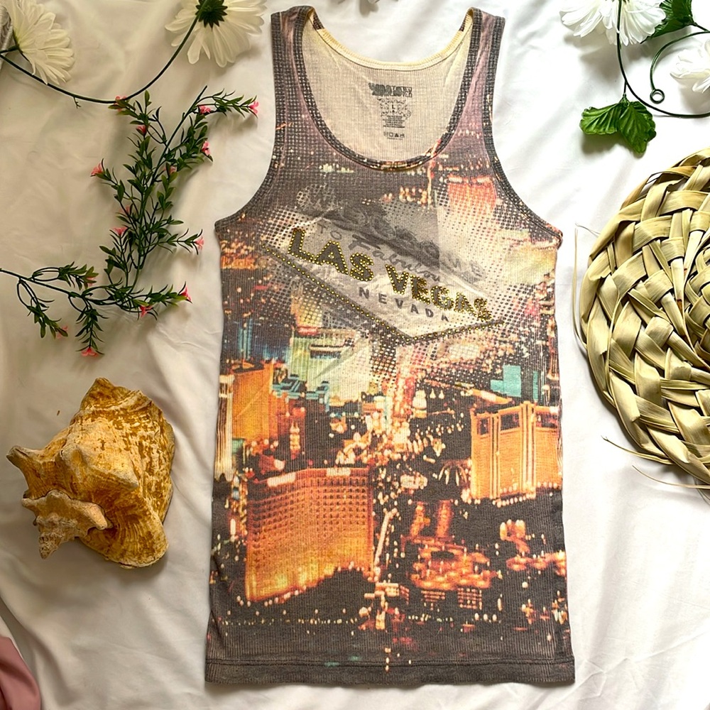 Las Vegas Nevada Sparkly Graphic Tank Top Cityscape Thermal Large